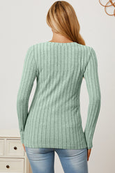 Basic Bae Full Size Ribbed V-Neck Long Sleeve T-Shirt OutfitFlow